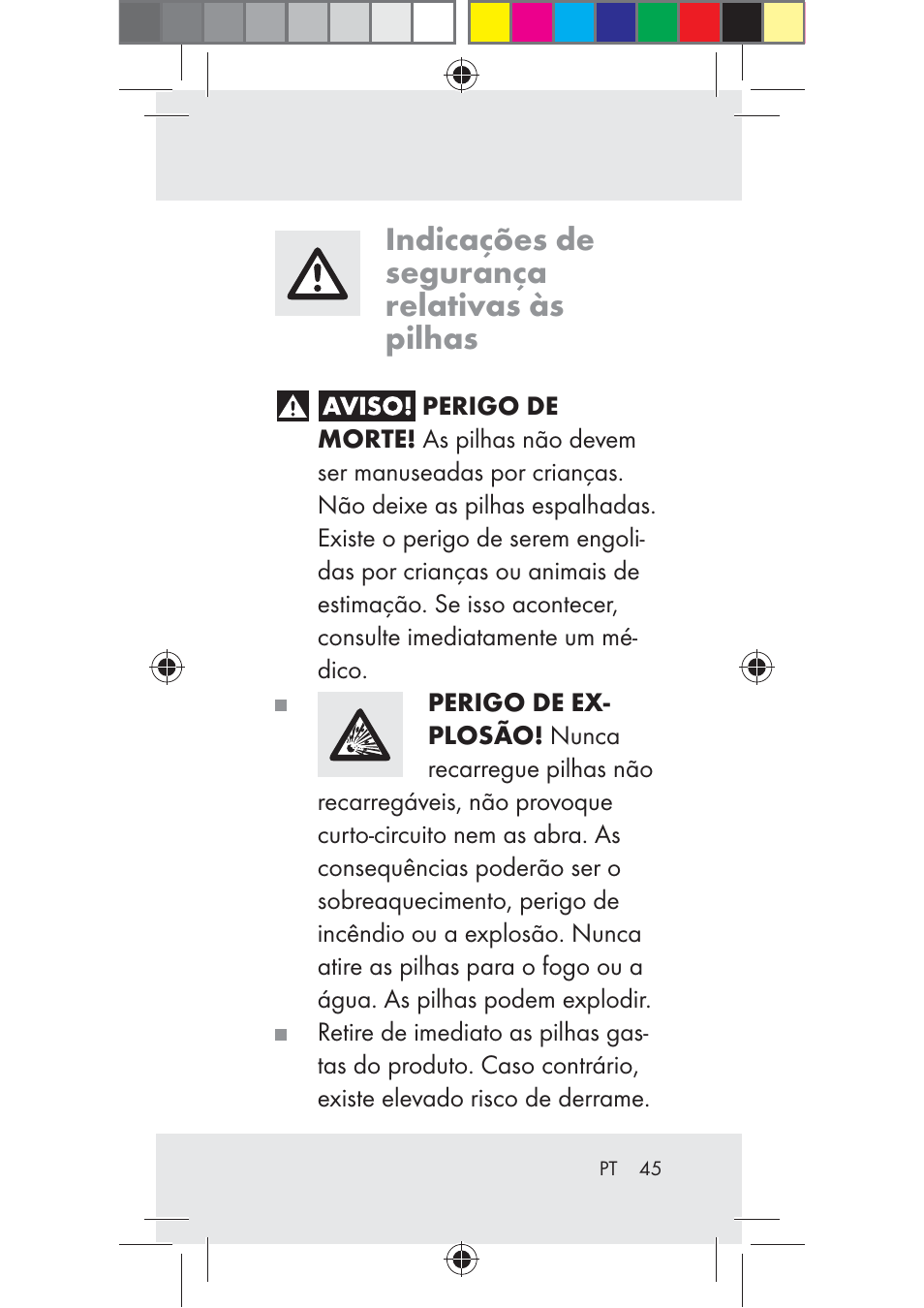 Indicações de segurança relativas às pilhas | Livarno Z31206A-BS User Manual | Page 45 / 89