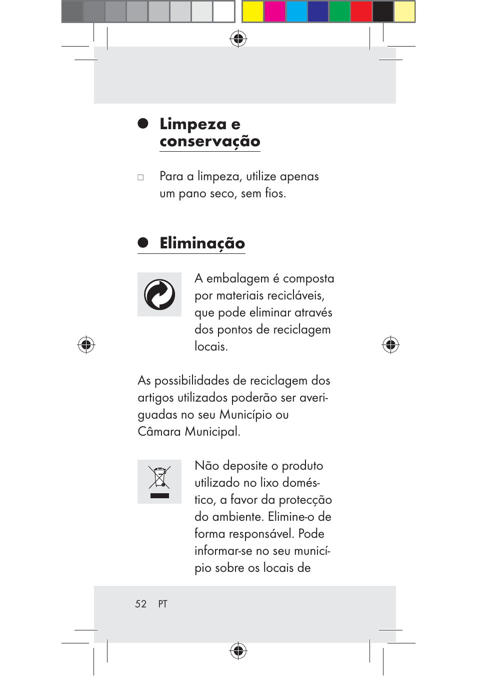 Limpeza e conservação, Eliminação | Livarno Z31206A-BS User Manual | Page 52 / 89