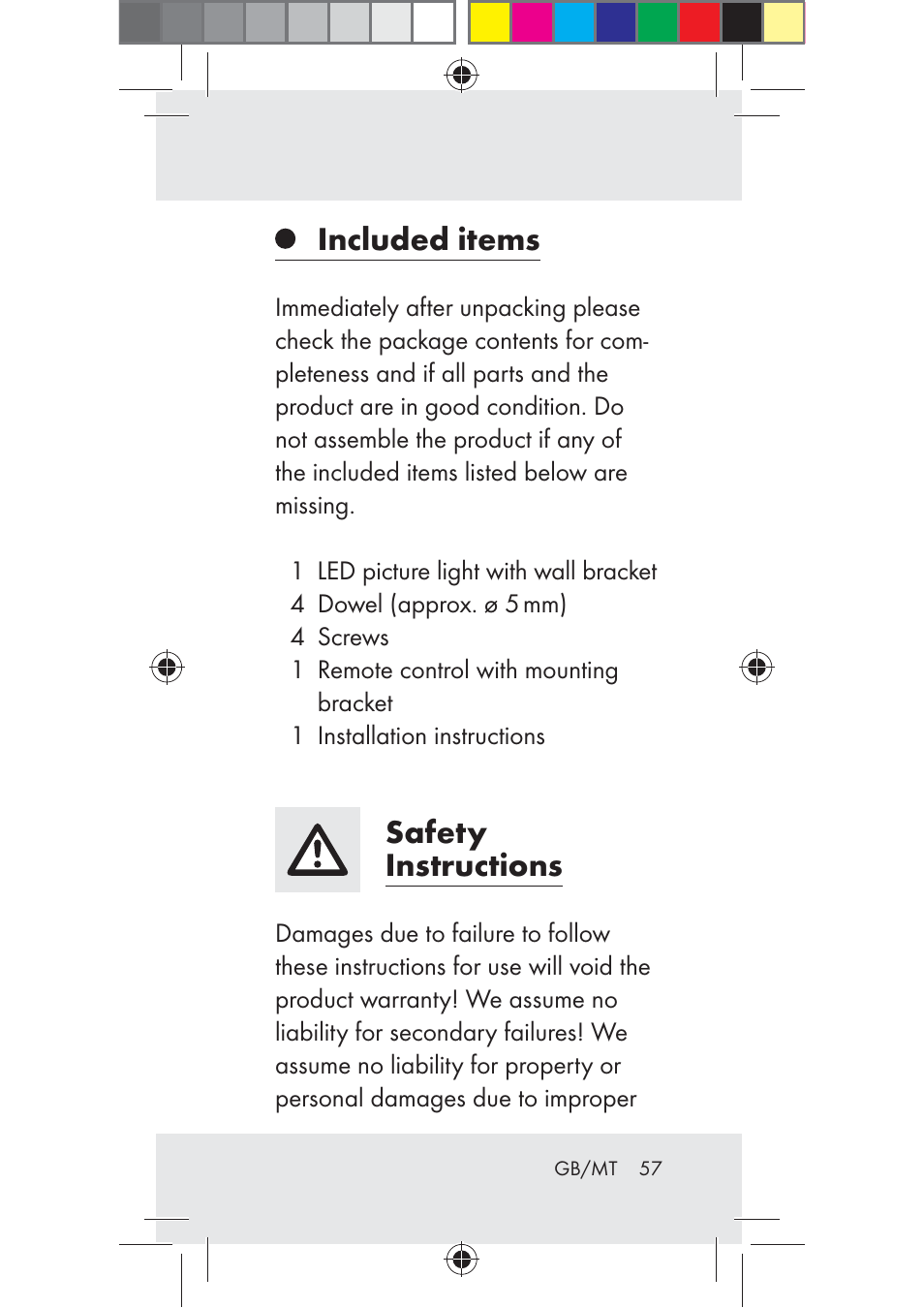 Included items, Safety instructions | Livarno Z31206A-BS User Manual | Page 57 / 89