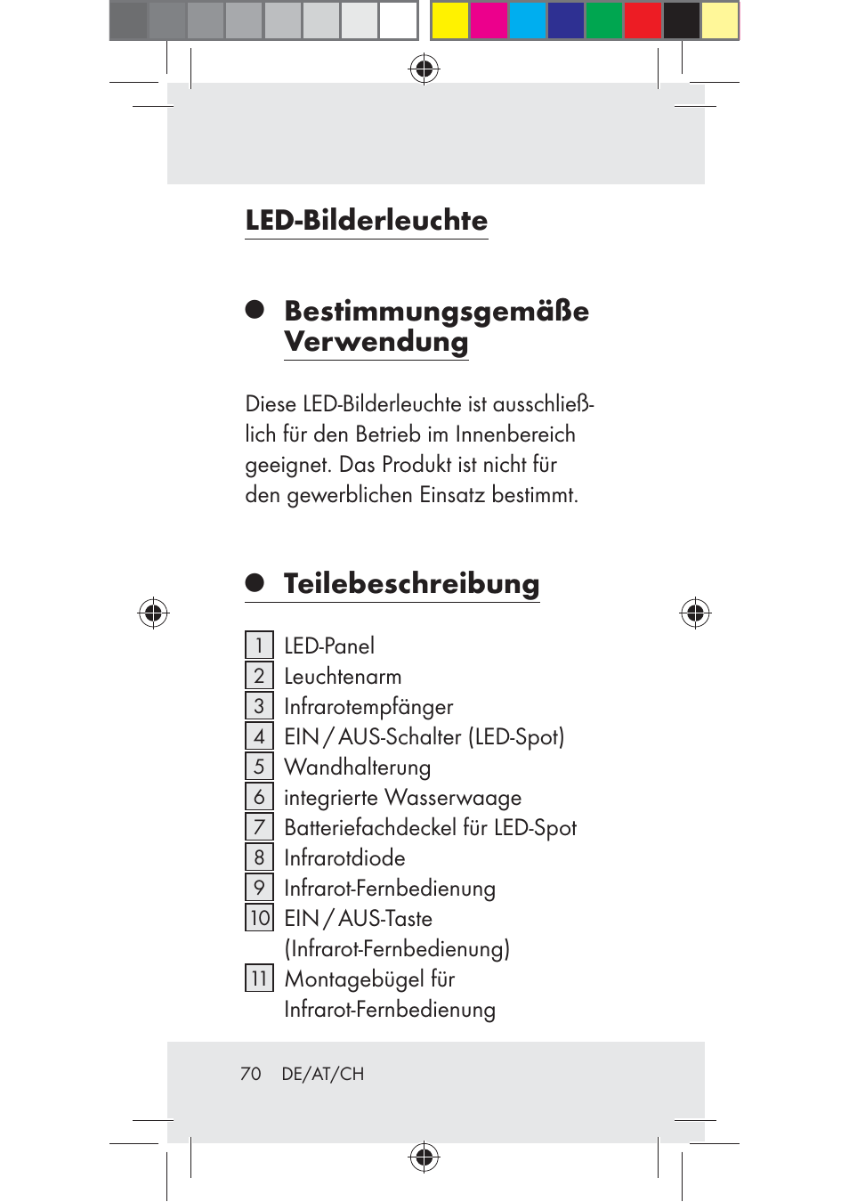 Led-bilderleuchte, Bestimmungsgemäße verwendung, Teilebeschreibung | Livarno Z31206A-BS User Manual | Page 70 / 89