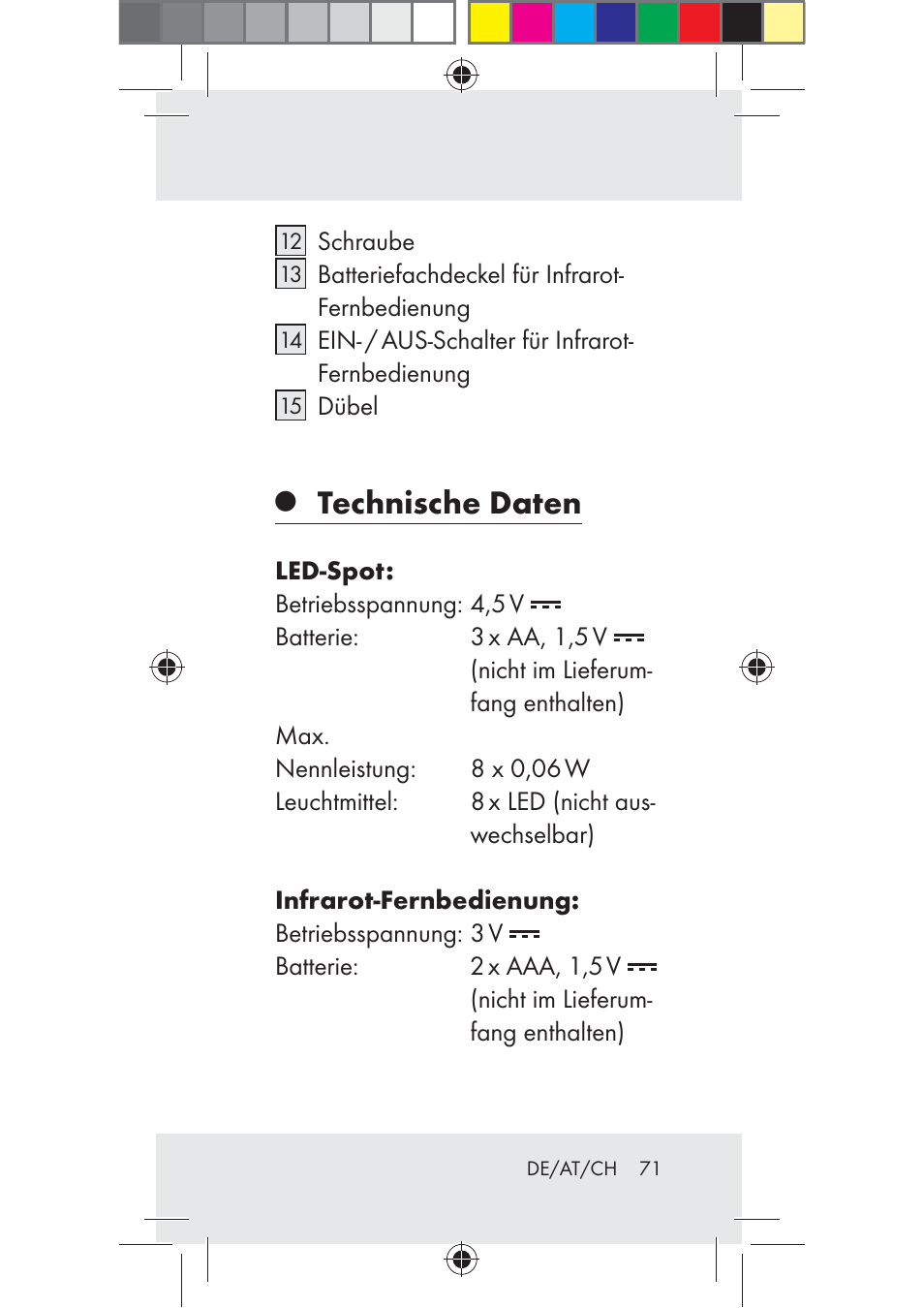 Technische daten | Livarno Z31206A-BS User Manual | Page 71 / 89