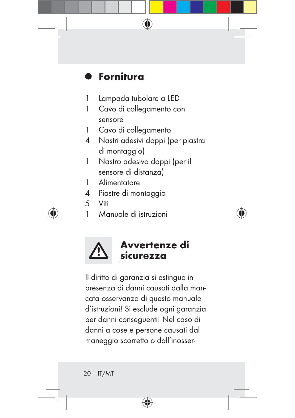 Fornitura, Avvertenze di sicurezza | Livarno Z31206B-BS User Manual | Page 20 / 74