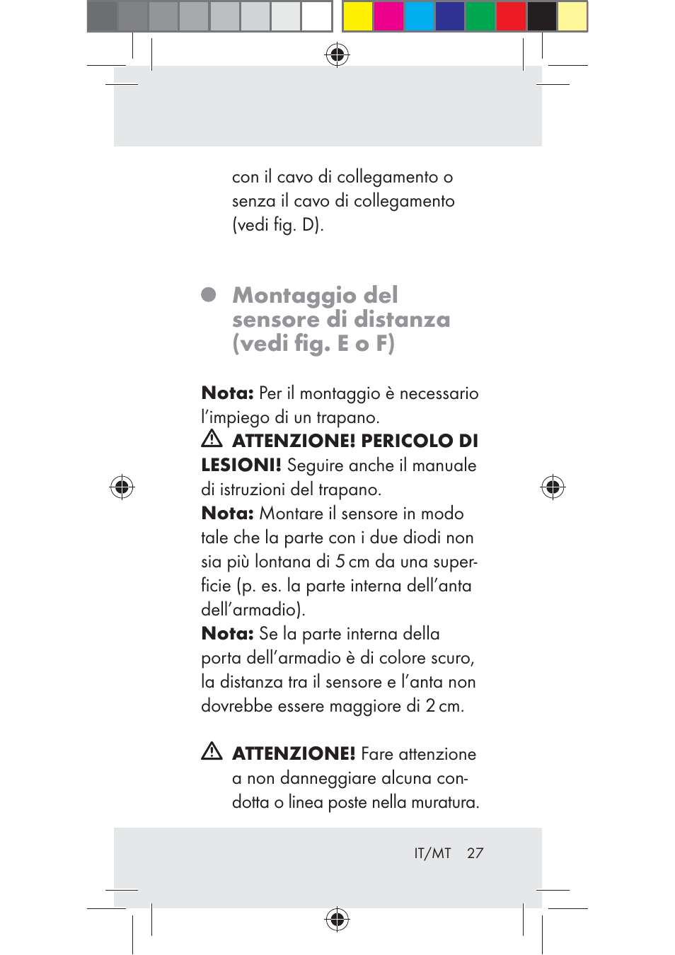 Montaggio del sensore di distanza (vedi ﬁg. e o f) | Livarno Z31206B-BS User Manual | Page 27 / 74