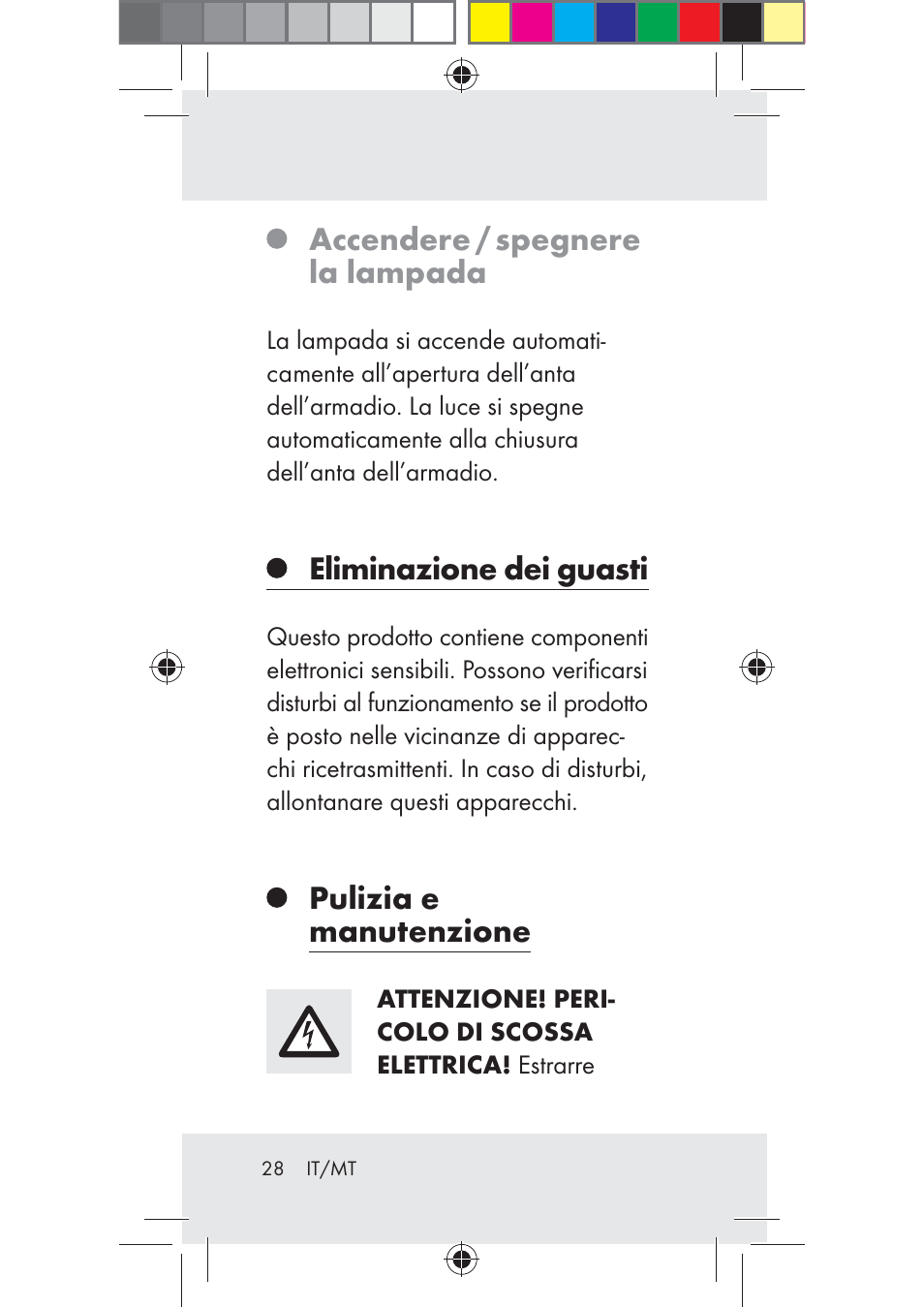 Accendere / spegnere la lampada, Eliminazione dei guasti, Pulizia e manutenzione | Livarno Z31206B-BS User Manual | Page 28 / 74