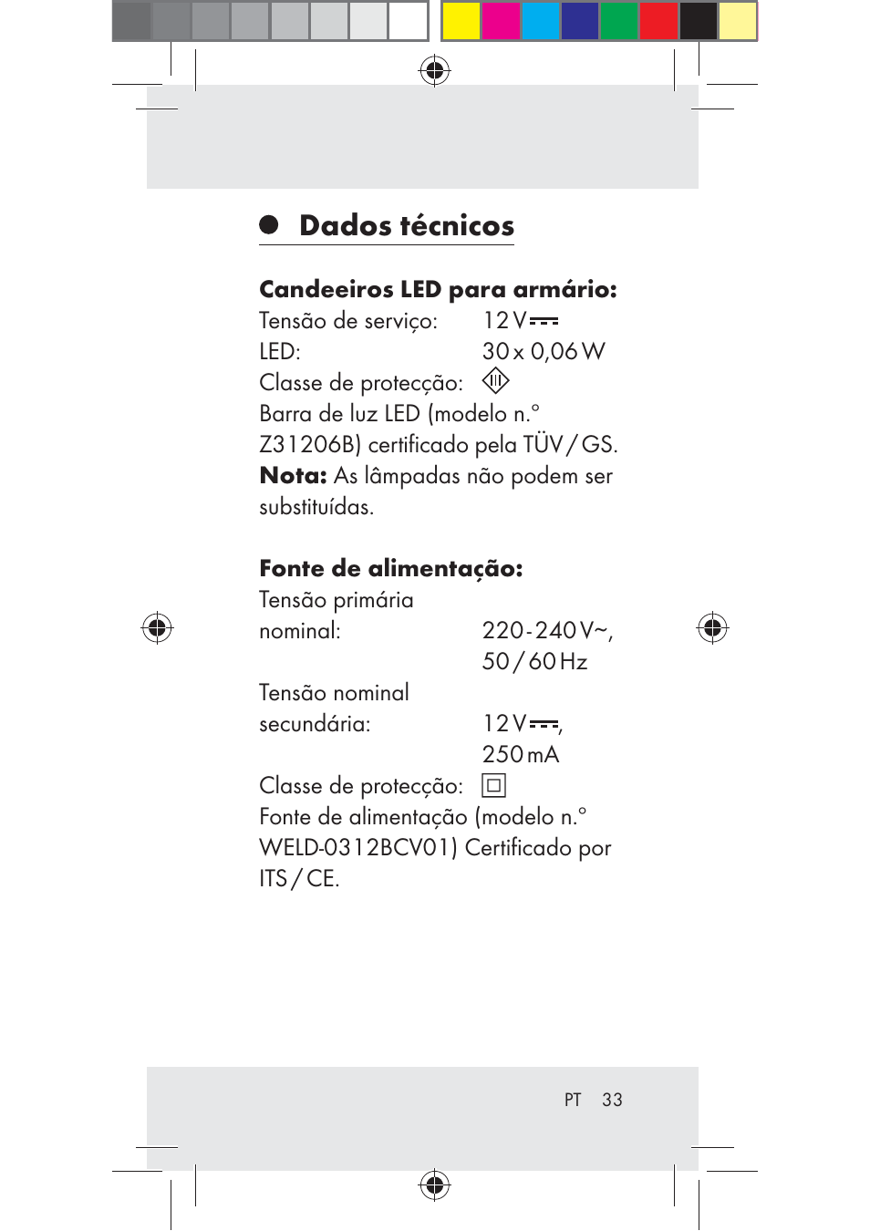 Dados técnicos | Livarno Z31206B-BS User Manual | Page 33 / 74