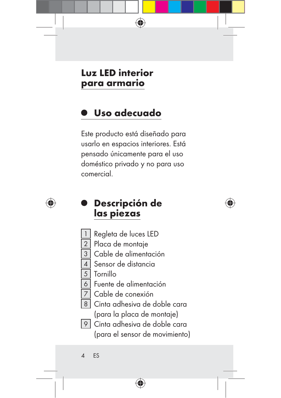 Luz led interior para armario uso adecuado, Descripción de las piezas | Livarno Z31206B-BS User Manual | Page 4 / 74