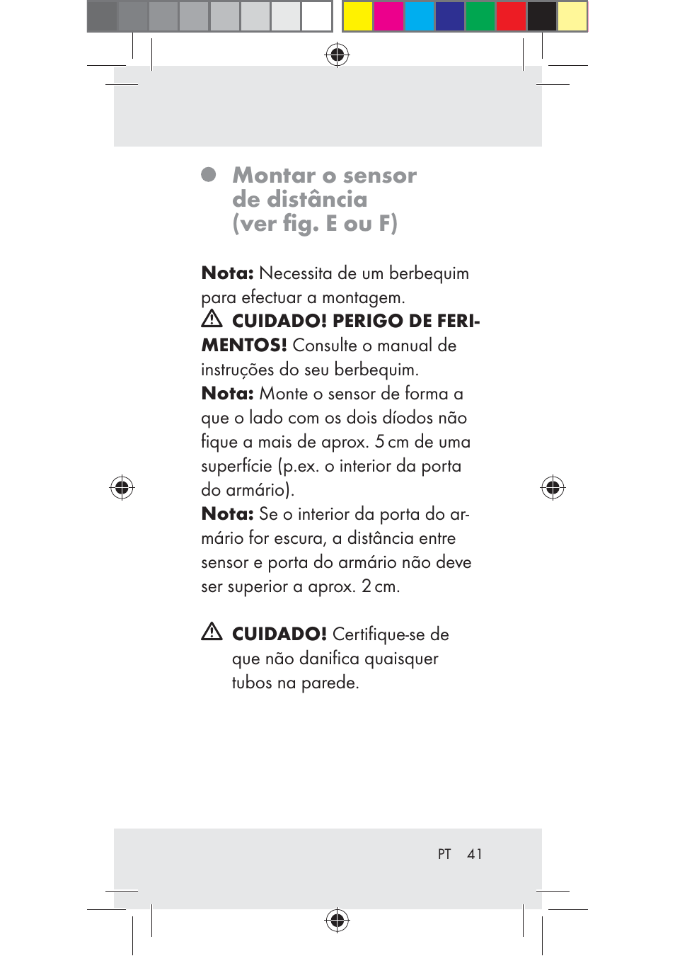Montar o sensor de distância (ver ﬁg. e ou f) | Livarno Z31206B-BS User Manual | Page 41 / 74