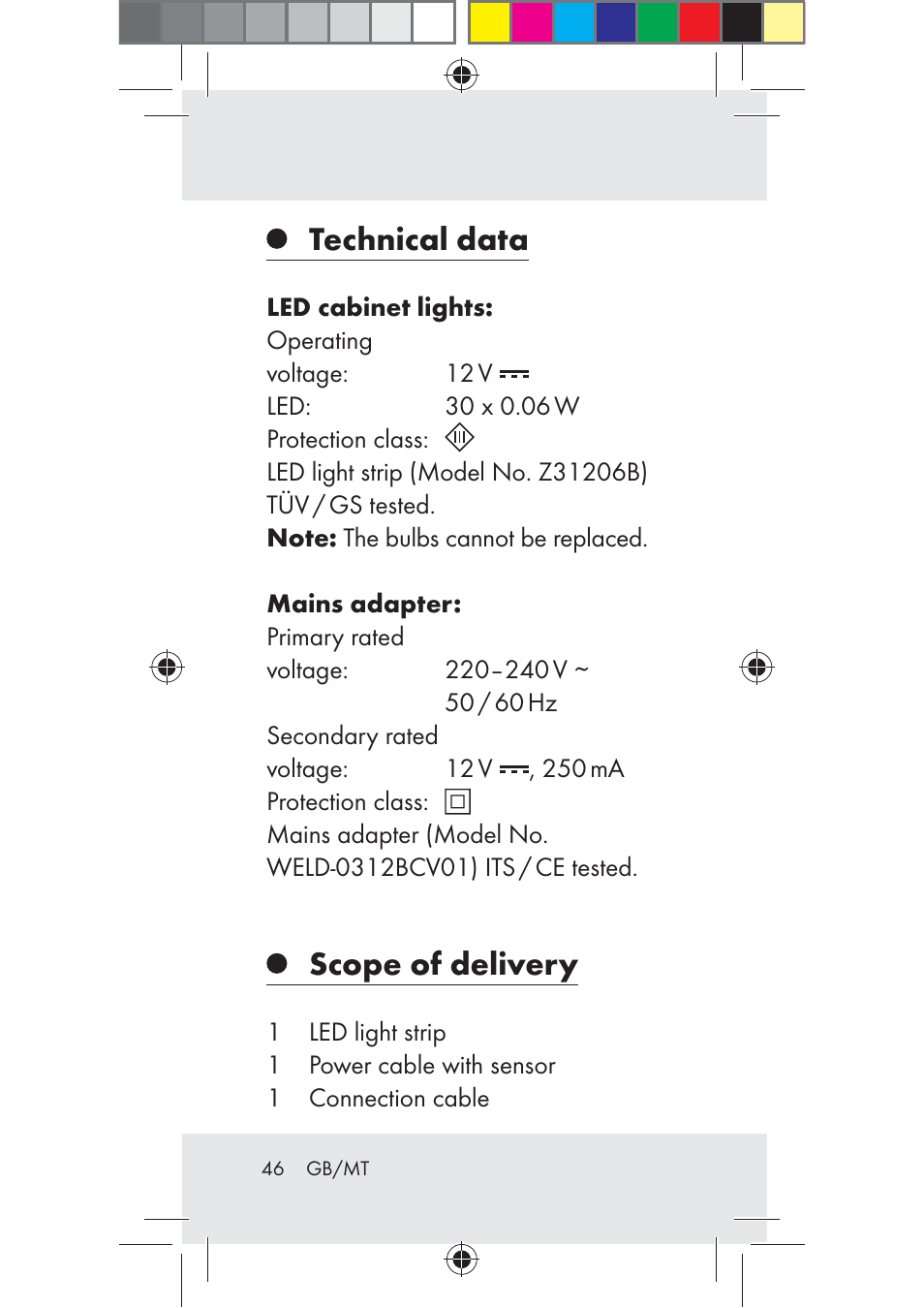Technical data, Scope of delivery | Livarno Z31206B-BS User Manual | Page 46 / 74