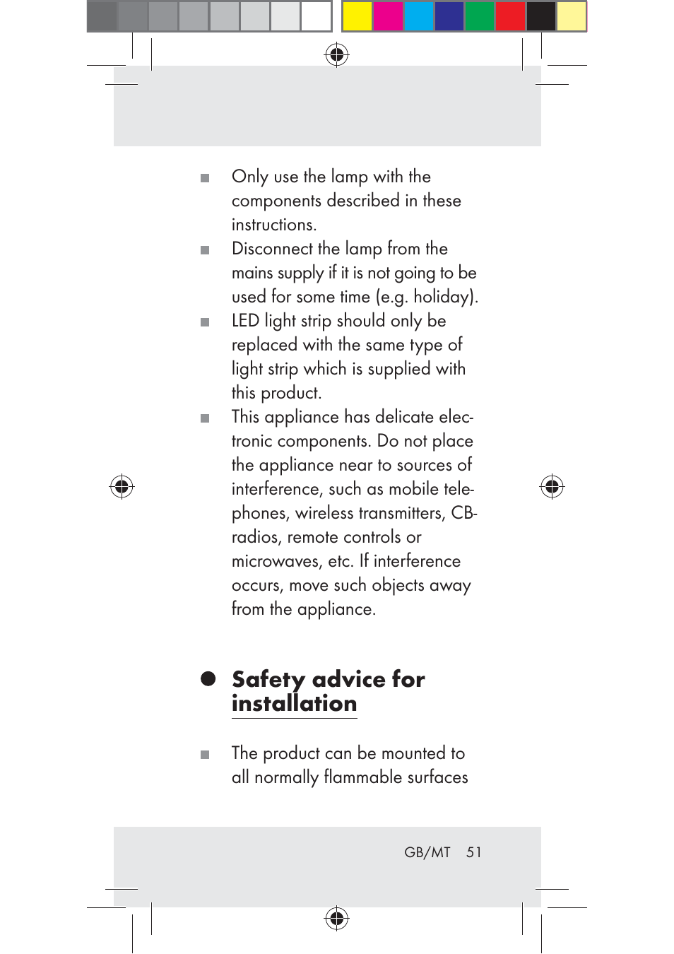 Safety advice for installation | Livarno Z31206B-BS User Manual | Page 51 / 74