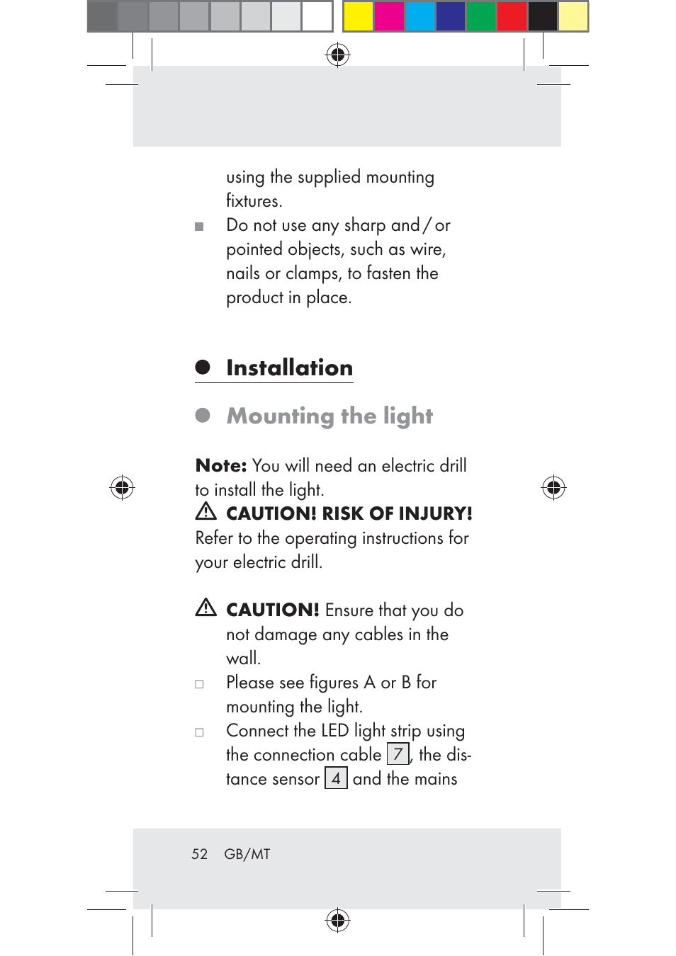 Installation mounting the light | Livarno Z31206B-BS User Manual | Page 52 / 74