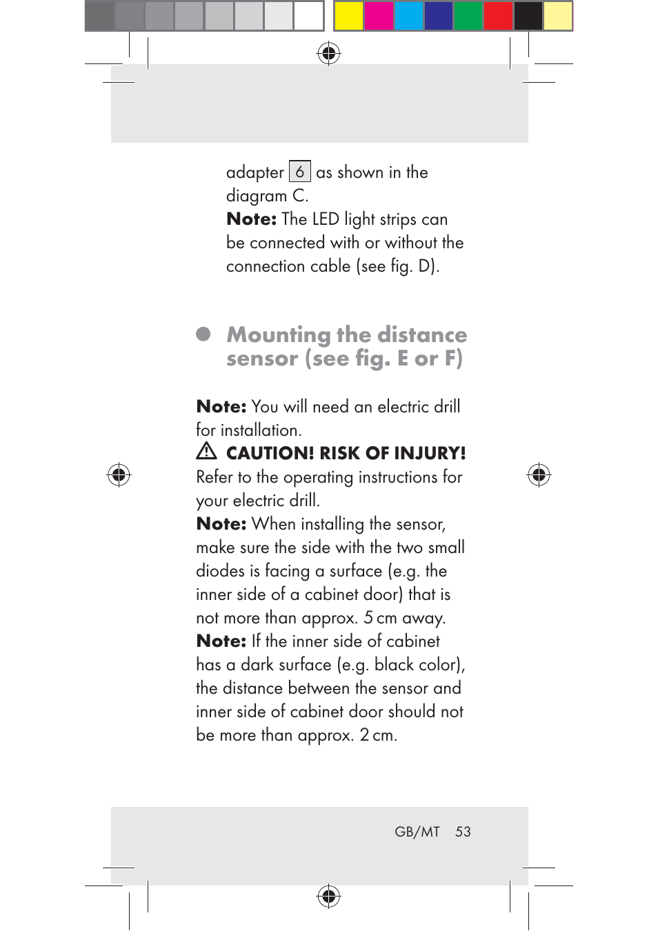 Mounting the distance sensor (see ﬁg. e or f) | Livarno Z31206B-BS User Manual | Page 53 / 74