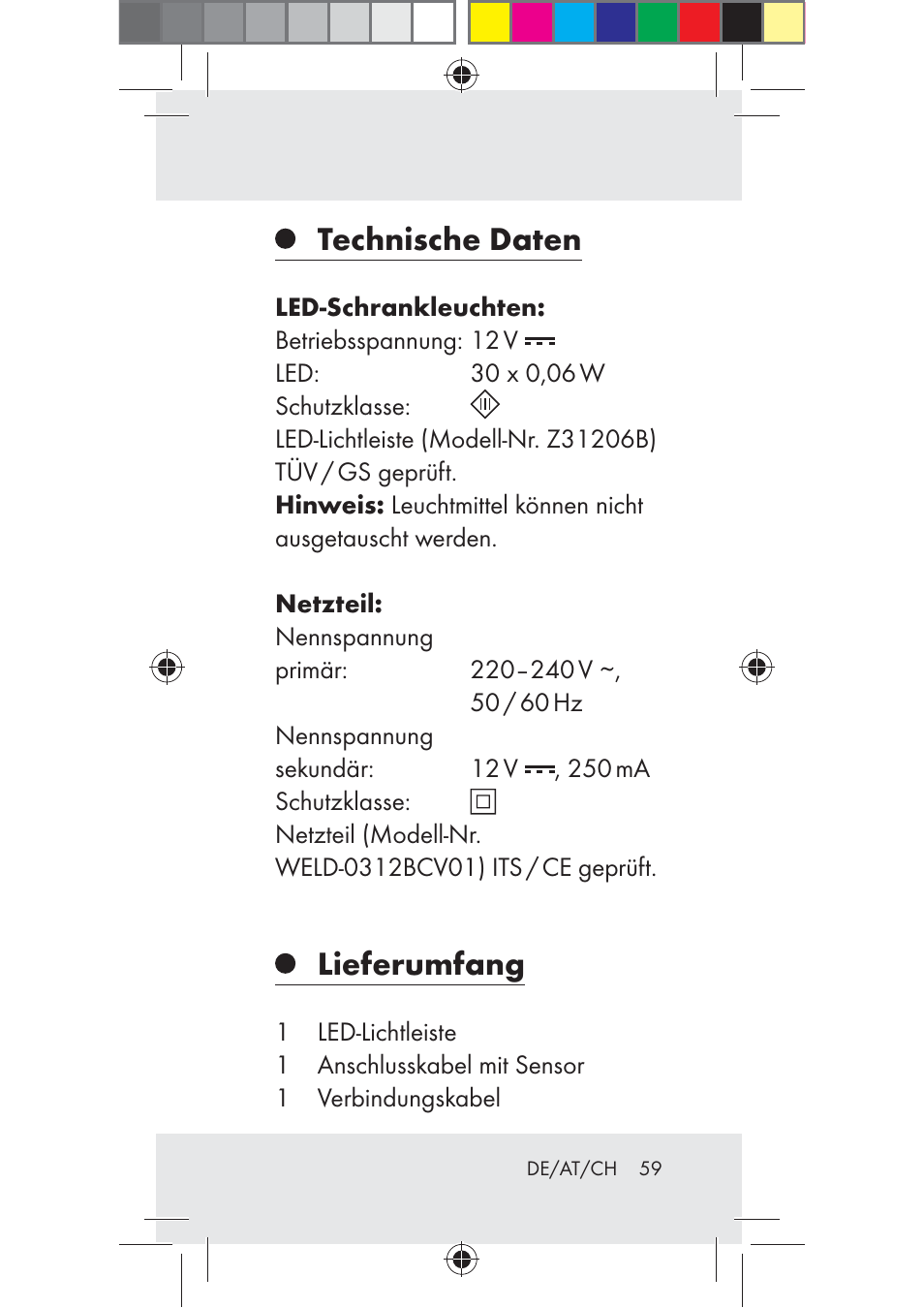 Technische daten, Lieferumfang | Livarno Z31206B-BS User Manual | Page 59 / 74