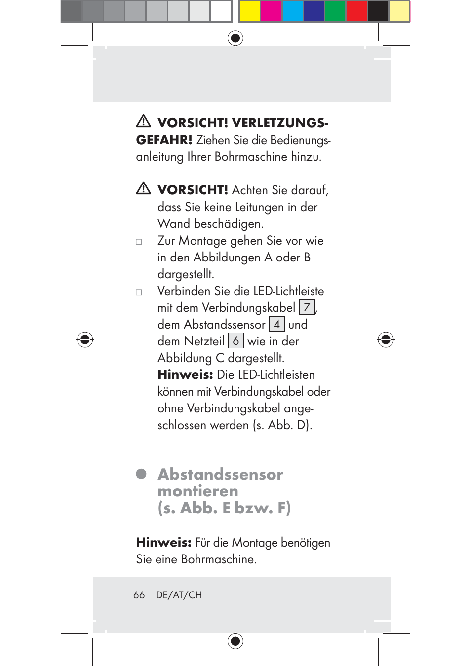Abstandssensor montieren (s. abb. e bzw. f) | Livarno Z31206B-BS User Manual | Page 66 / 74