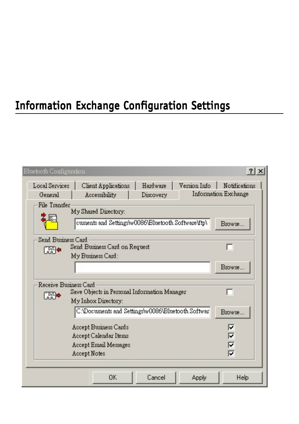 Information exchange configuration settings | D-Link DBT-120 User Manual | Page 41 / 61