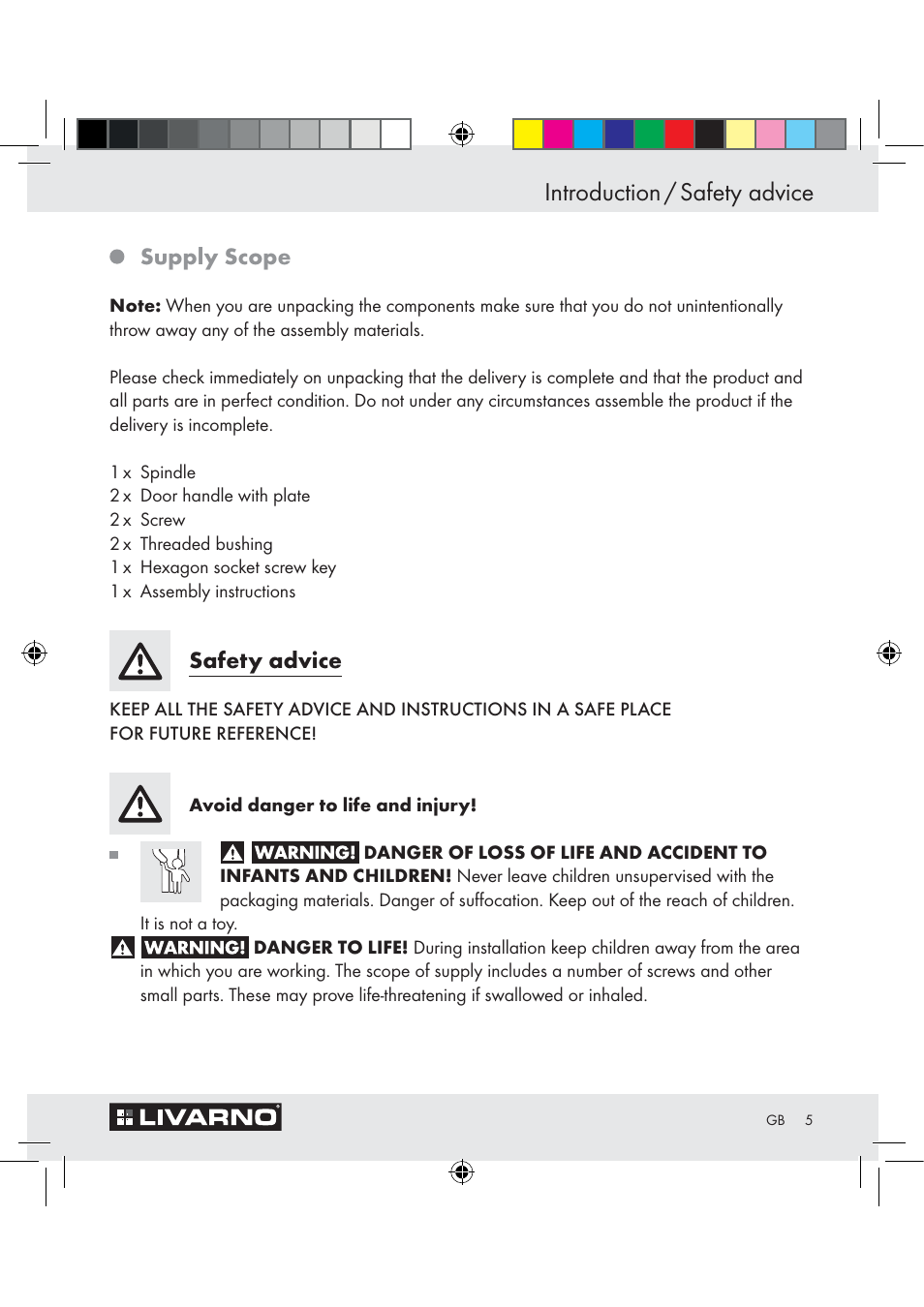 Introduction / safety advice, Supply scope, Safety advice | Livarno Z29526C User Manual | Page 5 / 18