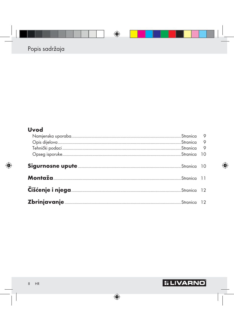 Popis sadržaja | Livarno Z29526C User Manual | Page 8 / 18