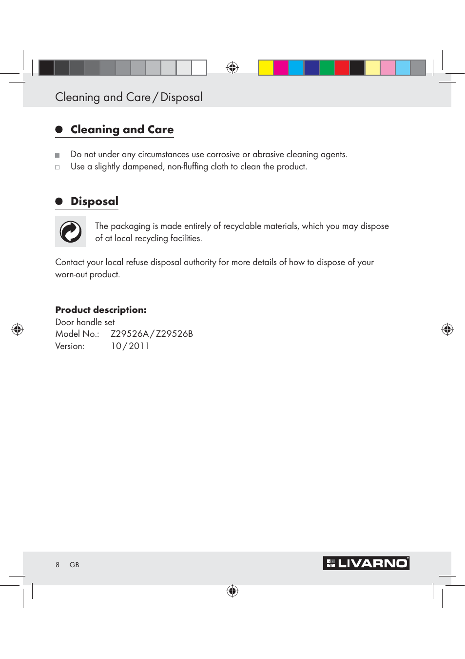 Cleaning and care / disposal | Livarno Z29526A User Manual | Page 8 / 22