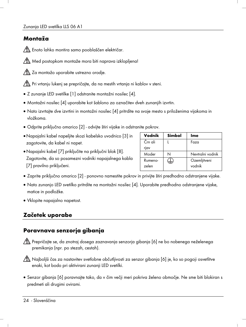 Montaža, Začetek uporabe poravnava senzorja gibanja | Livarno LLS 06 A1 User Manual | Page 26 / 40