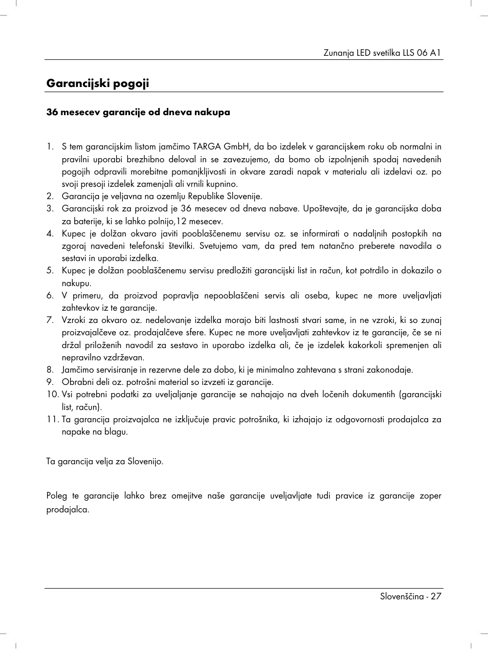 Garancijski pogoji | Livarno LLS 06 A1 User Manual | Page 29 / 40