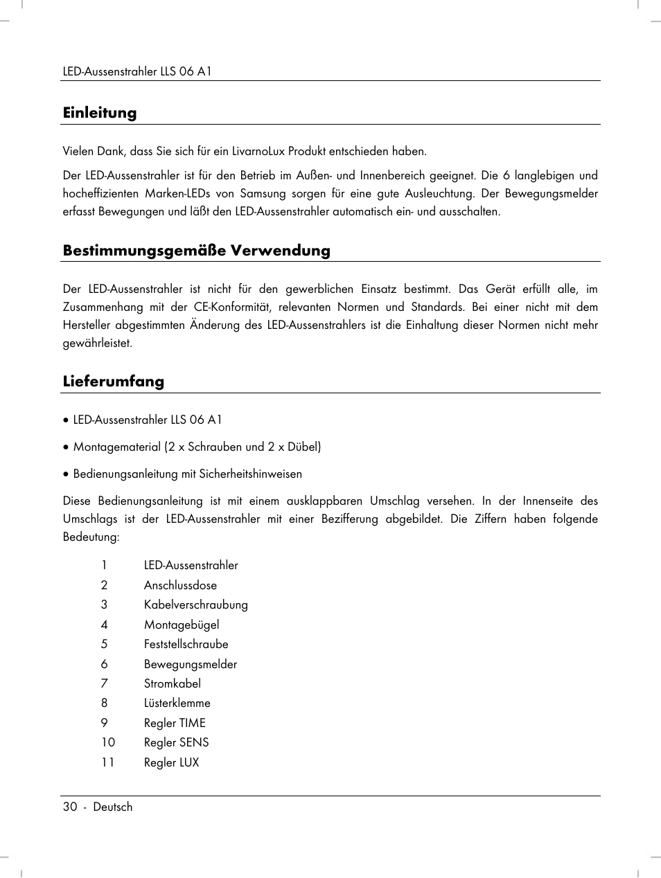 Einleitung, Bestimmungsgemäße verwendung, Lieferumfang | Livarno LLS 06 A1 User Manual | Page 32 / 40