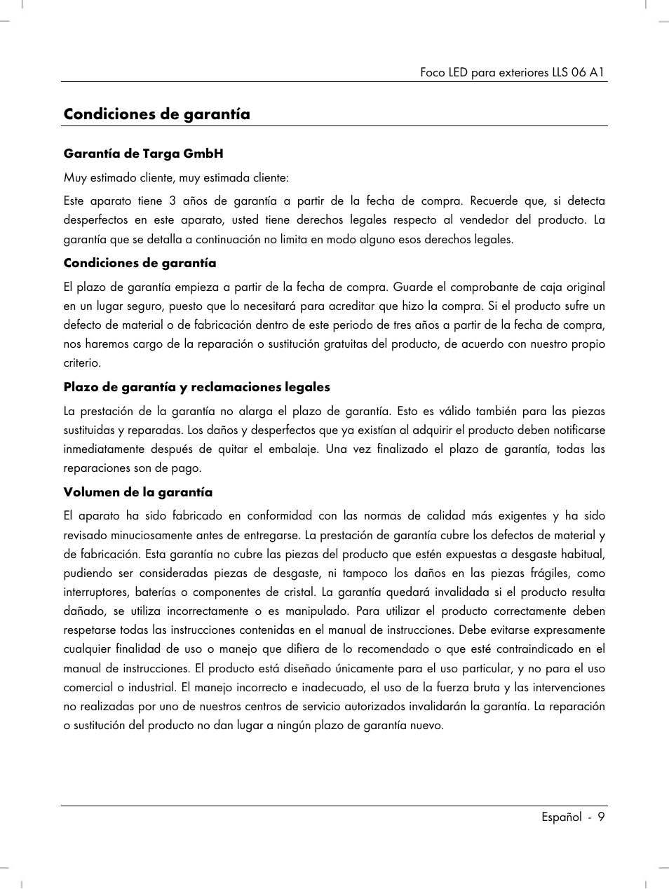 Condiciones de garantía | Livarno LLS 06 A1 User Manual | Page 11 / 50