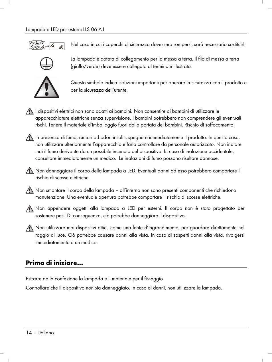 Prima di iniziare | Livarno LLS 06 A1 User Manual | Page 16 / 50