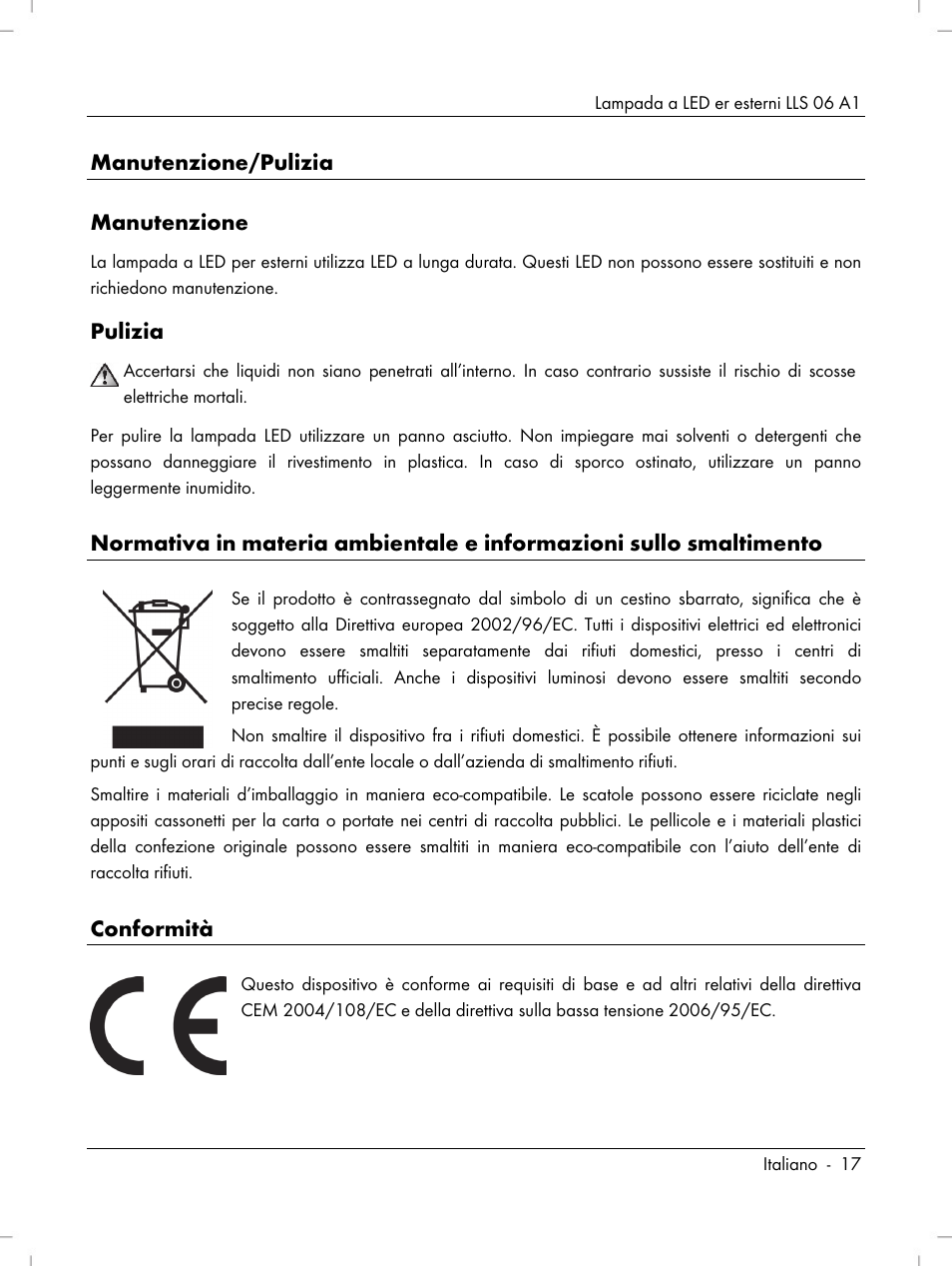 Manutenzione/pulizia, Manutenzione, Pulizia | Conformità | Livarno LLS 06 A1 User Manual | Page 19 / 50