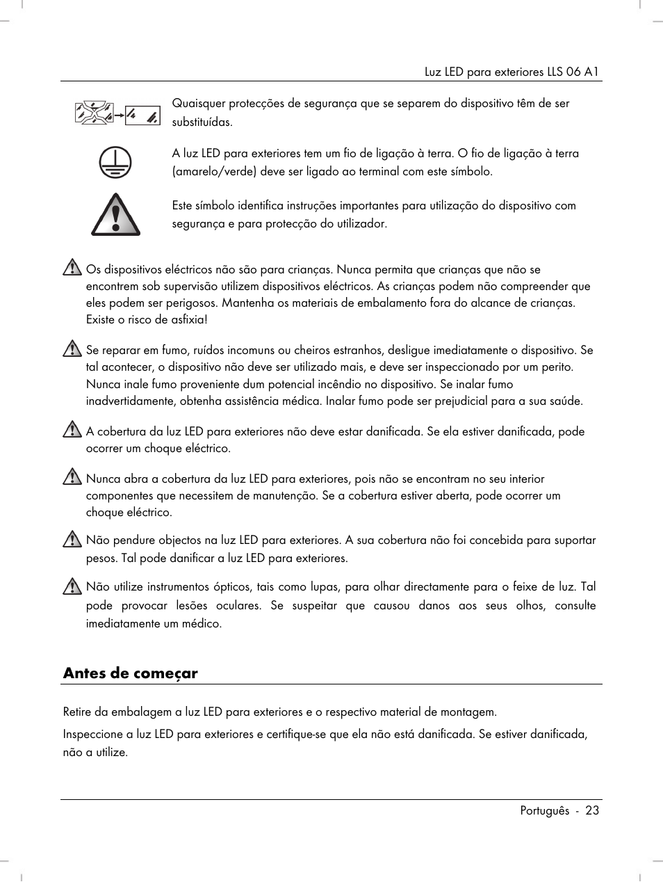 Antes de começar | Livarno LLS 06 A1 User Manual | Page 25 / 50