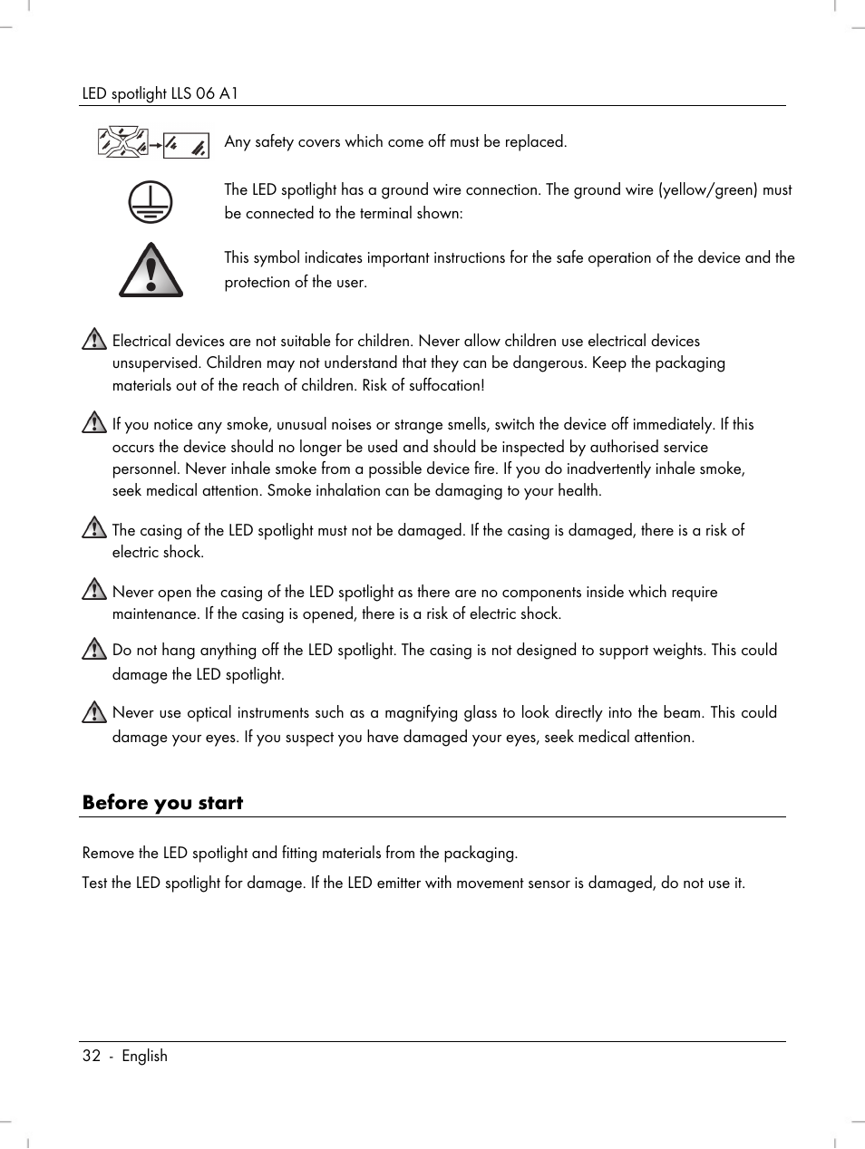 Before you start | Livarno LLS 06 A1 User Manual | Page 34 / 50