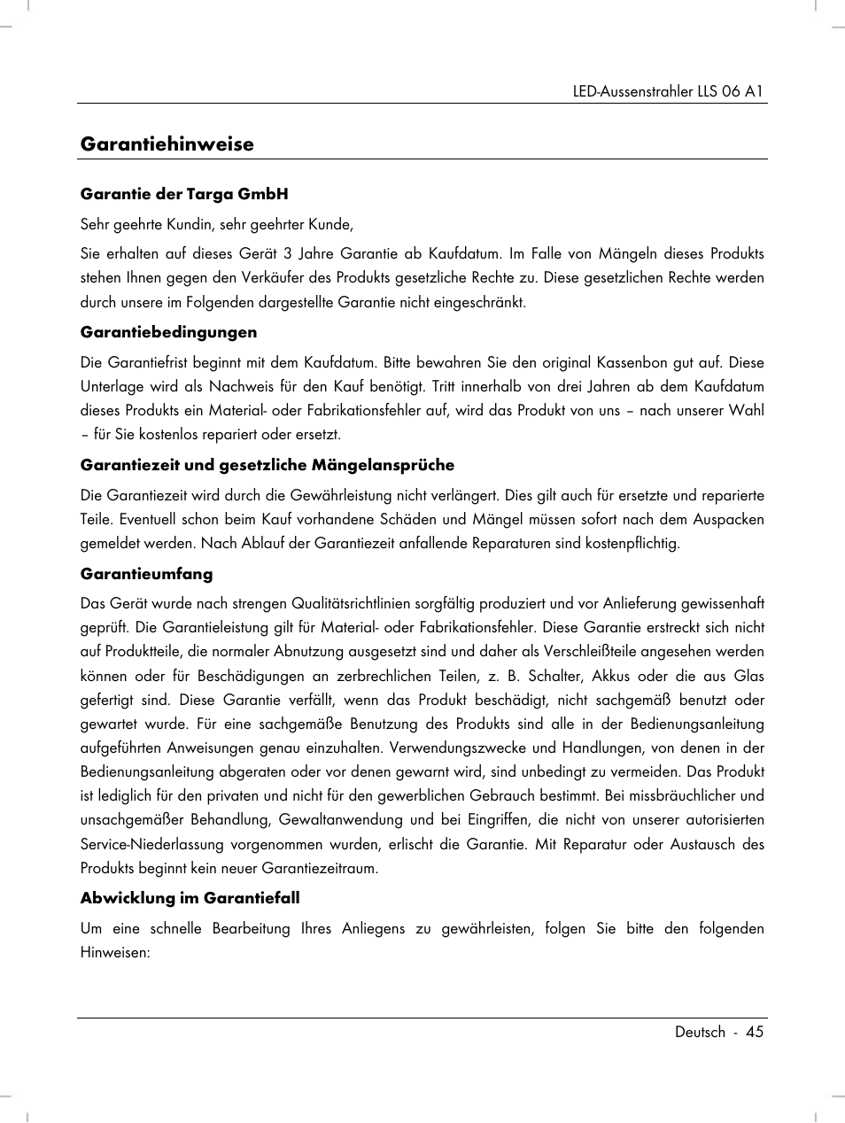 Garantiehinweise | Livarno LLS 06 A1 User Manual | Page 47 / 50