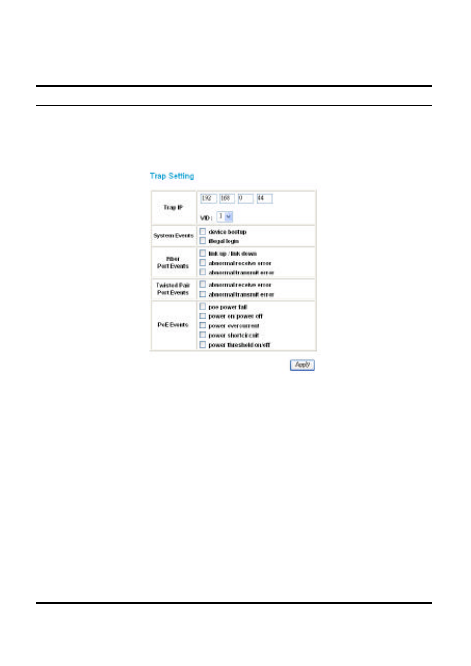 Trap setting | D-Link DES-1526 User Manual | Page 62 / 93