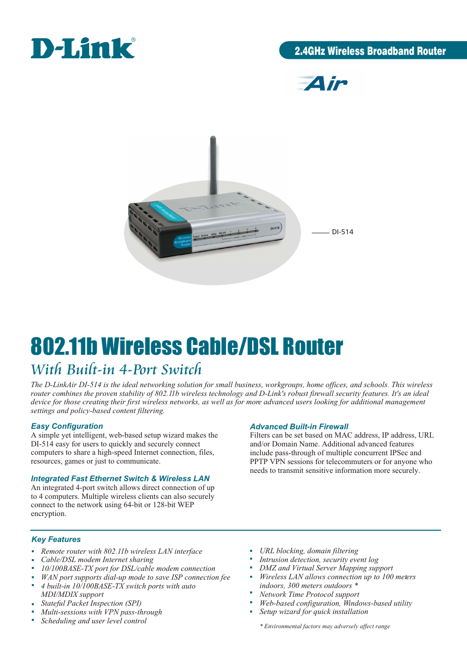 D-Link AIR DI-514 User Manual | 4 pages