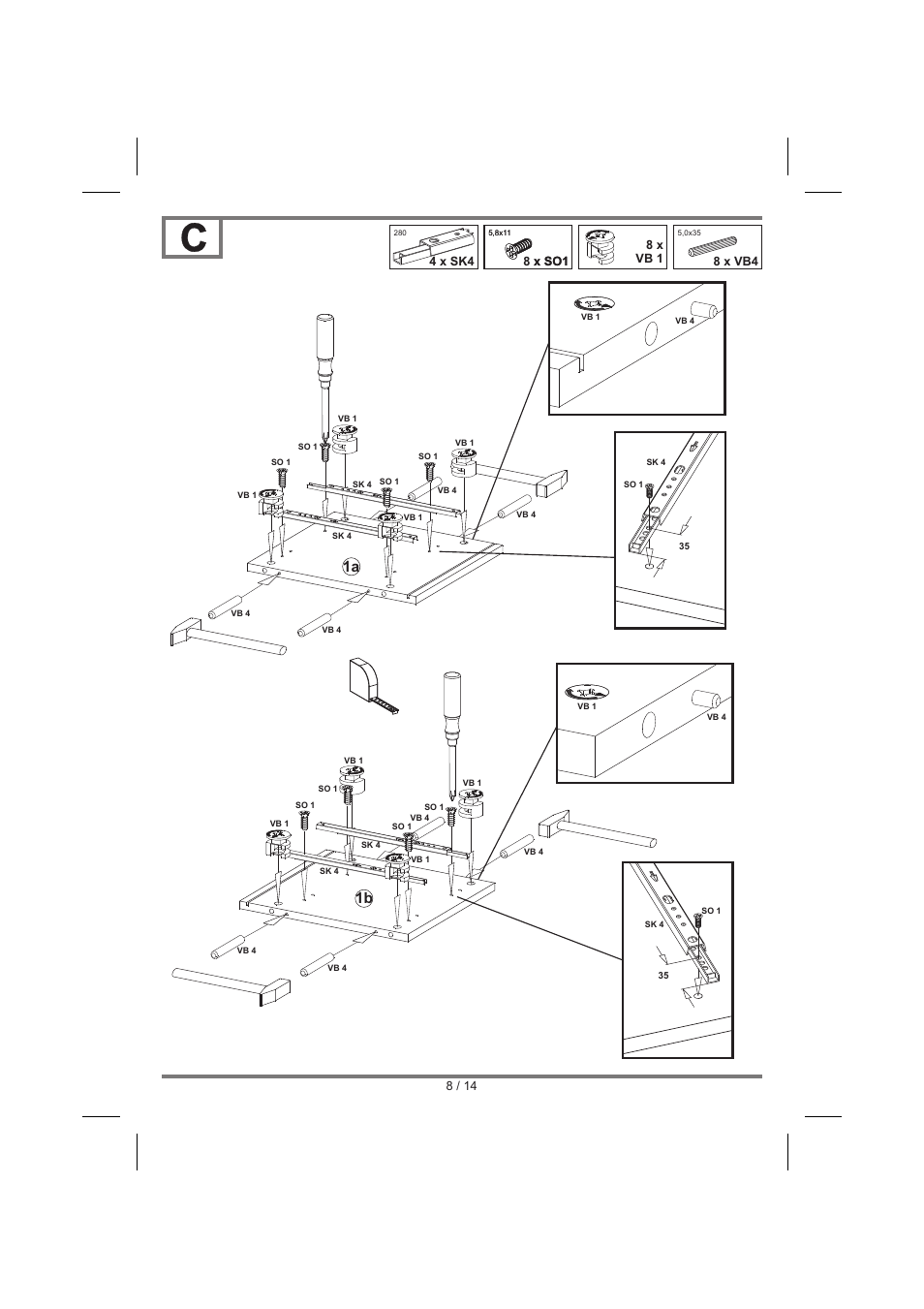 1a 1b | Livarno BEDSIDE CHEST User Manual | Page 8 / 14