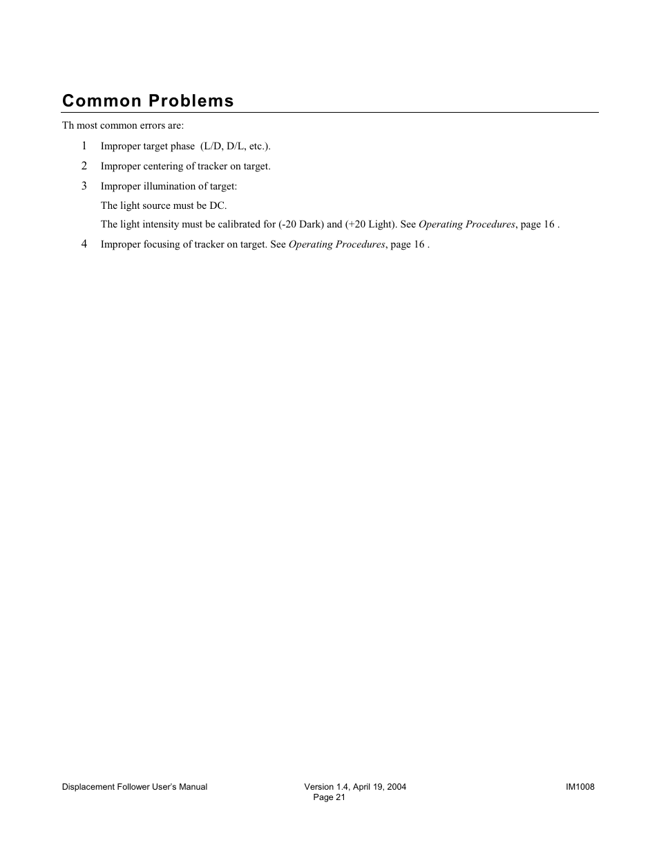 Common problems | Diversified Ceramics DISPLACEMENT FOLLOWER 5100 User Manual | Page 23 / 28