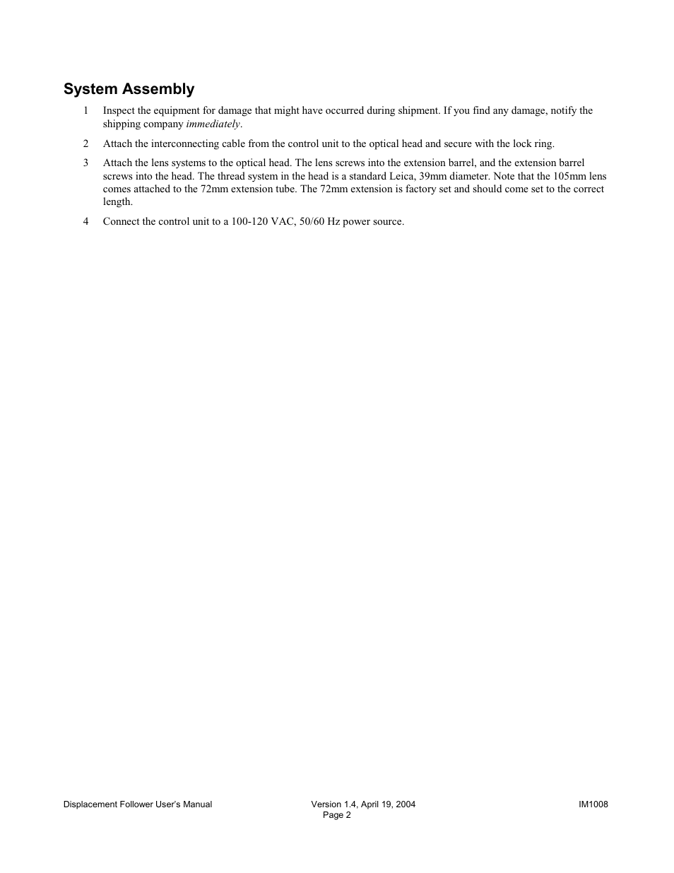 System assembly | Diversified Ceramics DISPLACEMENT FOLLOWER 5100 User Manual | Page 4 / 28