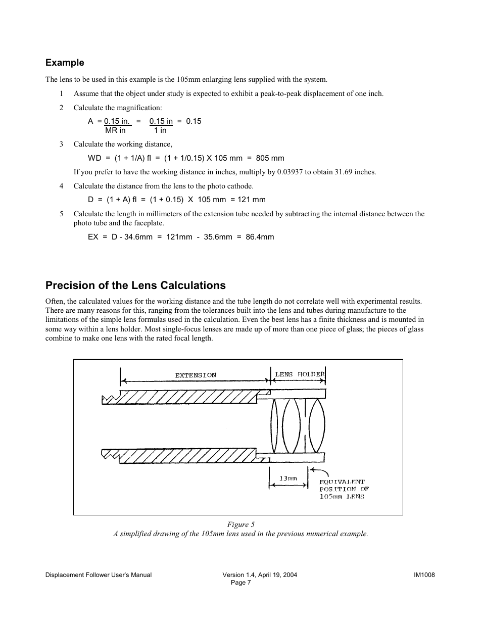 Precision of the lens calculations | Diversified Ceramics DISPLACEMENT FOLLOWER 5100 User Manual | Page 9 / 28