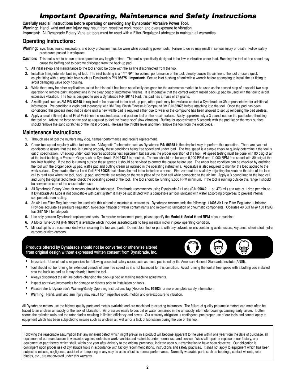 Operating instructions, Maintenance instructions, Safety instructions | Dynabrade DYNABUFFER 57126 User Manual | Page 2 / 4