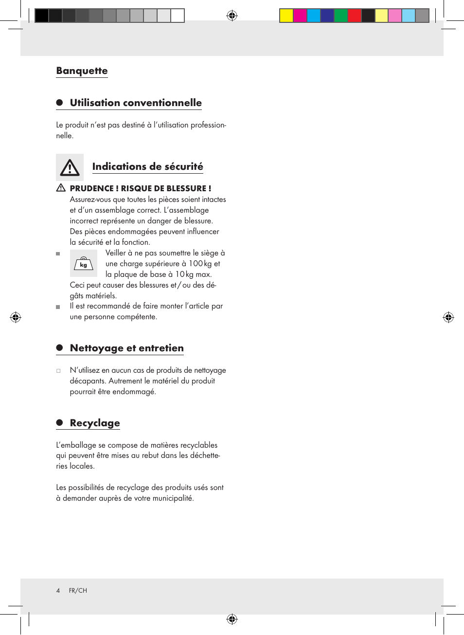 Banquette, Utilisation conventionnelle, Indications de sécurité | Nettoyage et entretien, Recyclage | Livarno Z30355 User Manual | Page 4 / 9