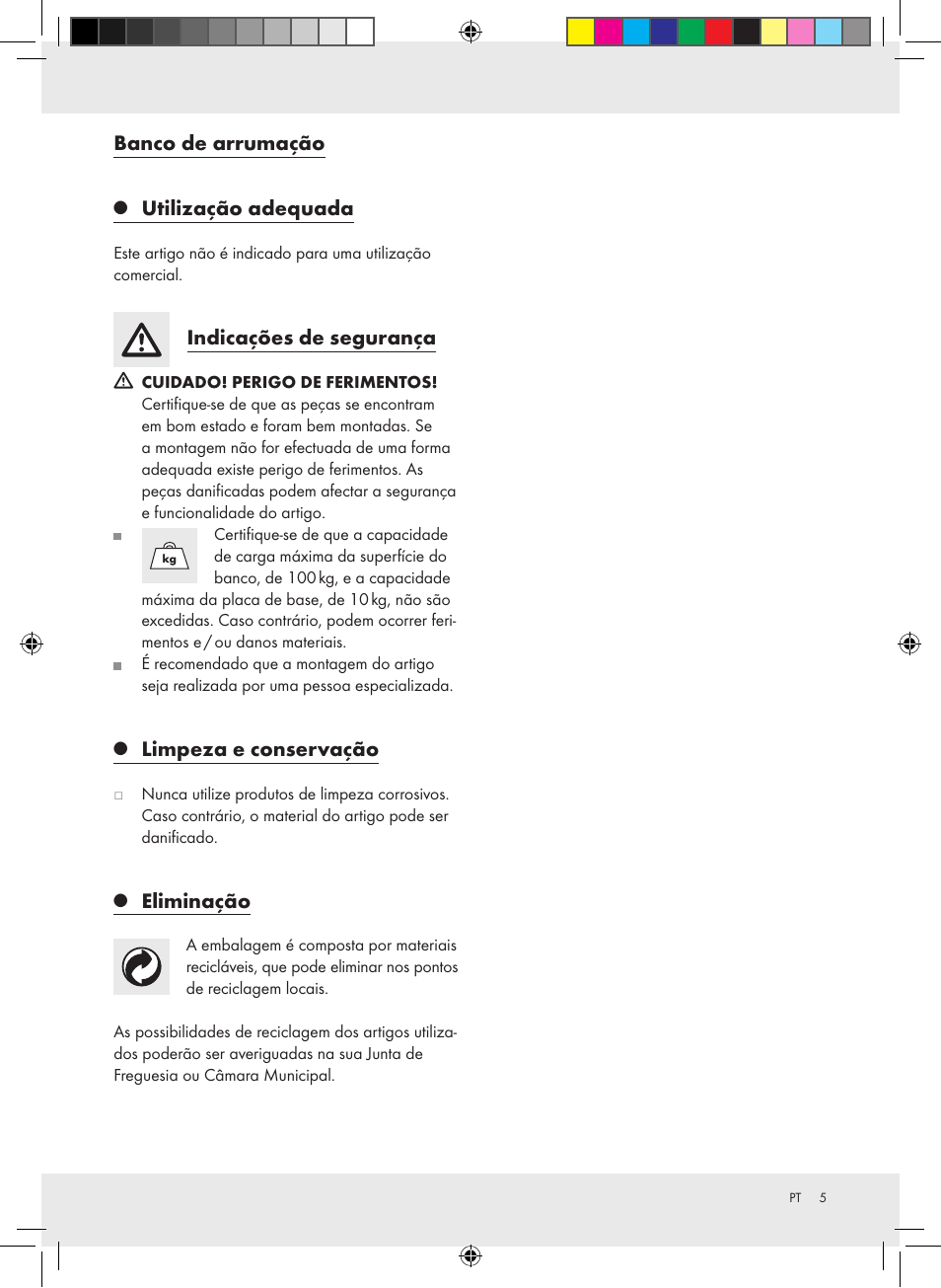 Banco de arrumação, Utilização adequada, Indicações de segurança | Limpeza e conservação, Eliminação | Livarno Z30355 User Manual | Page 5 / 10