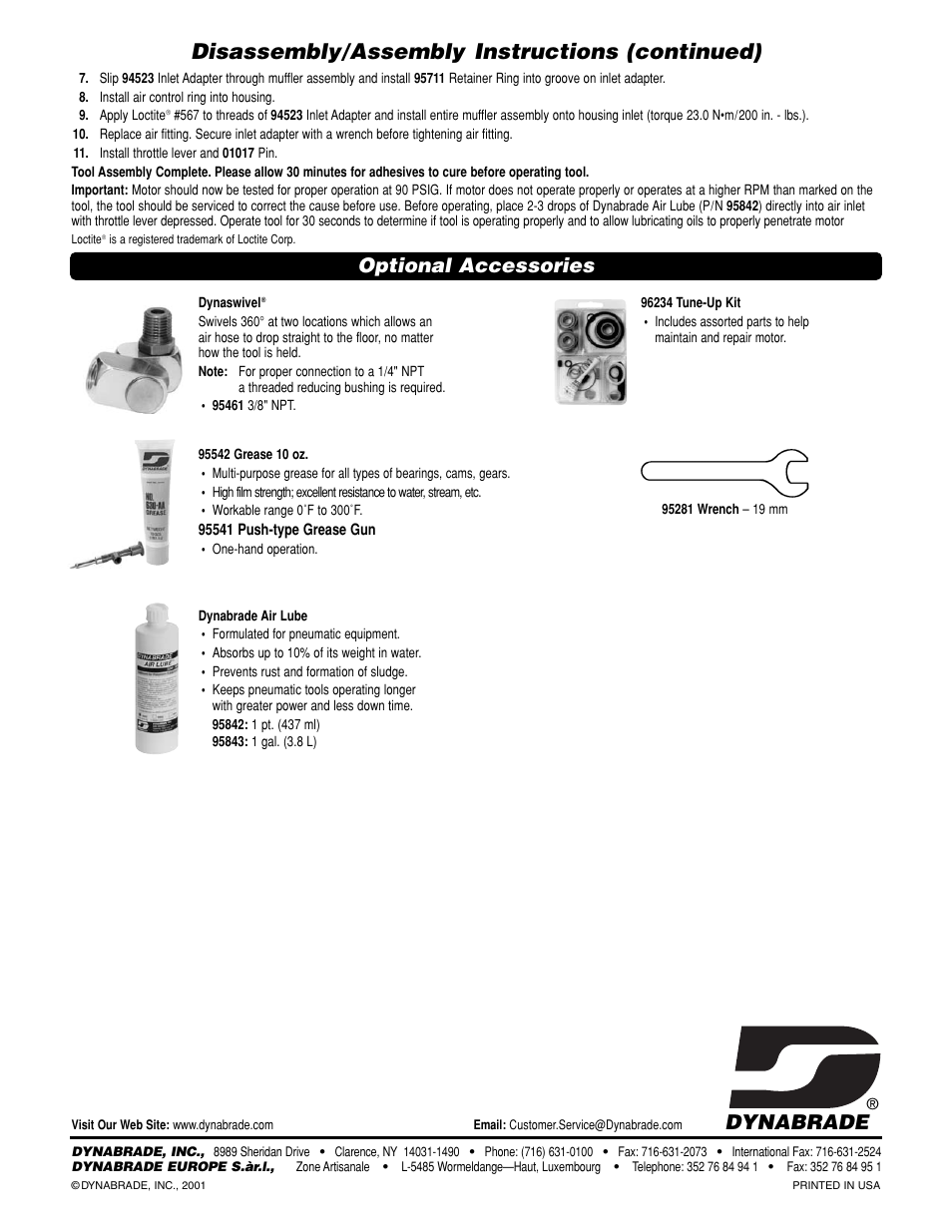 Disassembly/assembly instructions (continued), Dynabrade, Optional accessories | Dynabrade 53080 User Manual | Page 4 / 4