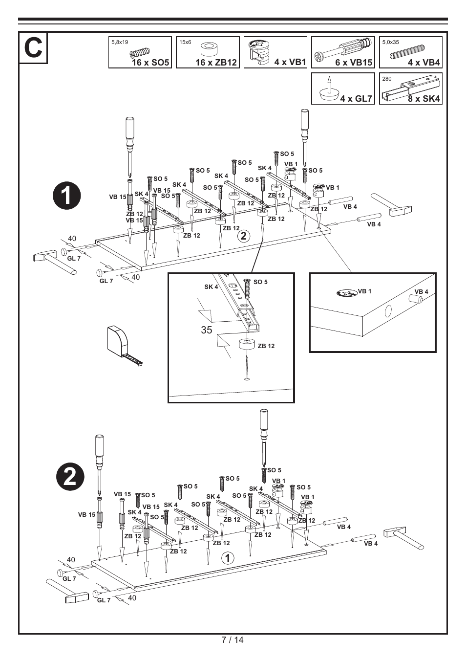 16 x so5, 16 x zb12, 8 x sk4 4 x gl7 | Livarno CHEST OF DRAWERS User Manual | Page 7 / 14