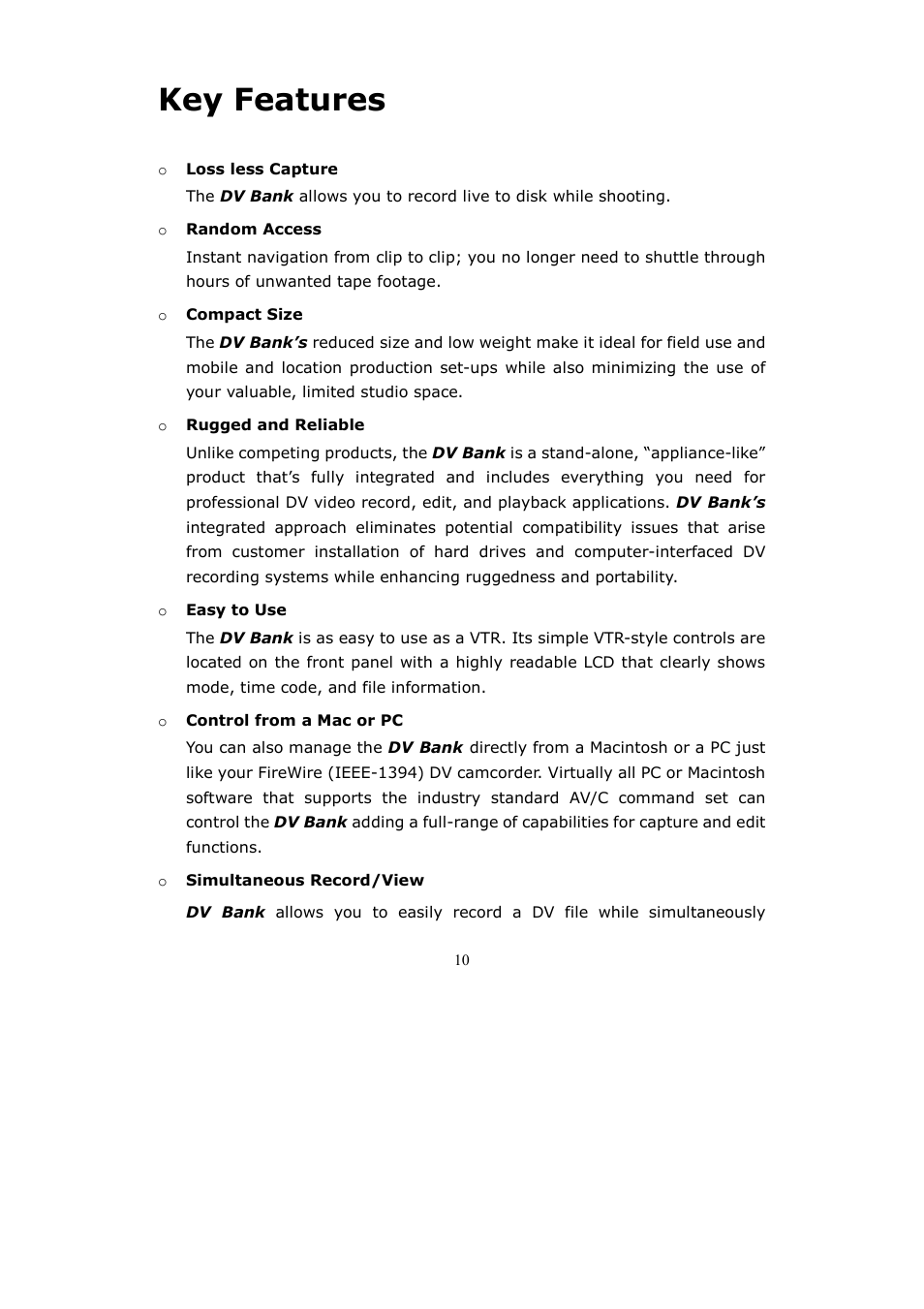 Key features | Datavideo DV Bank User Manual | Page 11 / 28