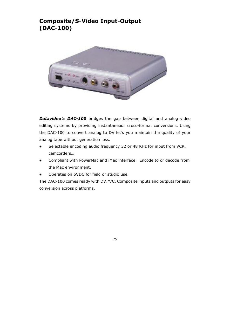 Composite/s-video input-output (dac-100) | Datavideo DV Bank User Manual | Page 26 / 28