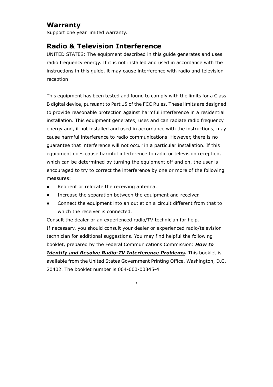 Warranty, Radio & television interference | Datavideo DV Bank User Manual | Page 4 / 28