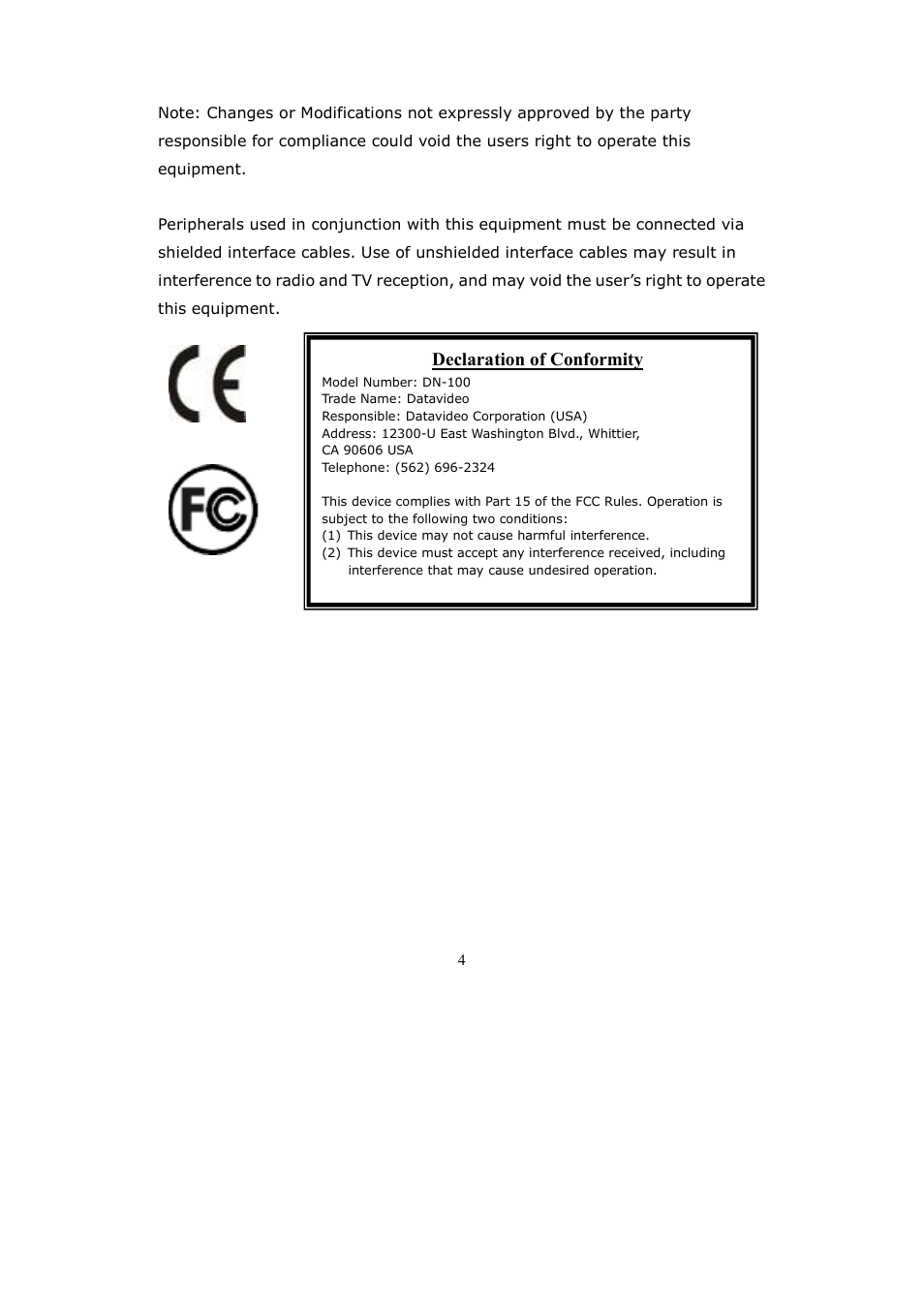 Declaration of conformity | Datavideo DV Bank User Manual | Page 5 / 28