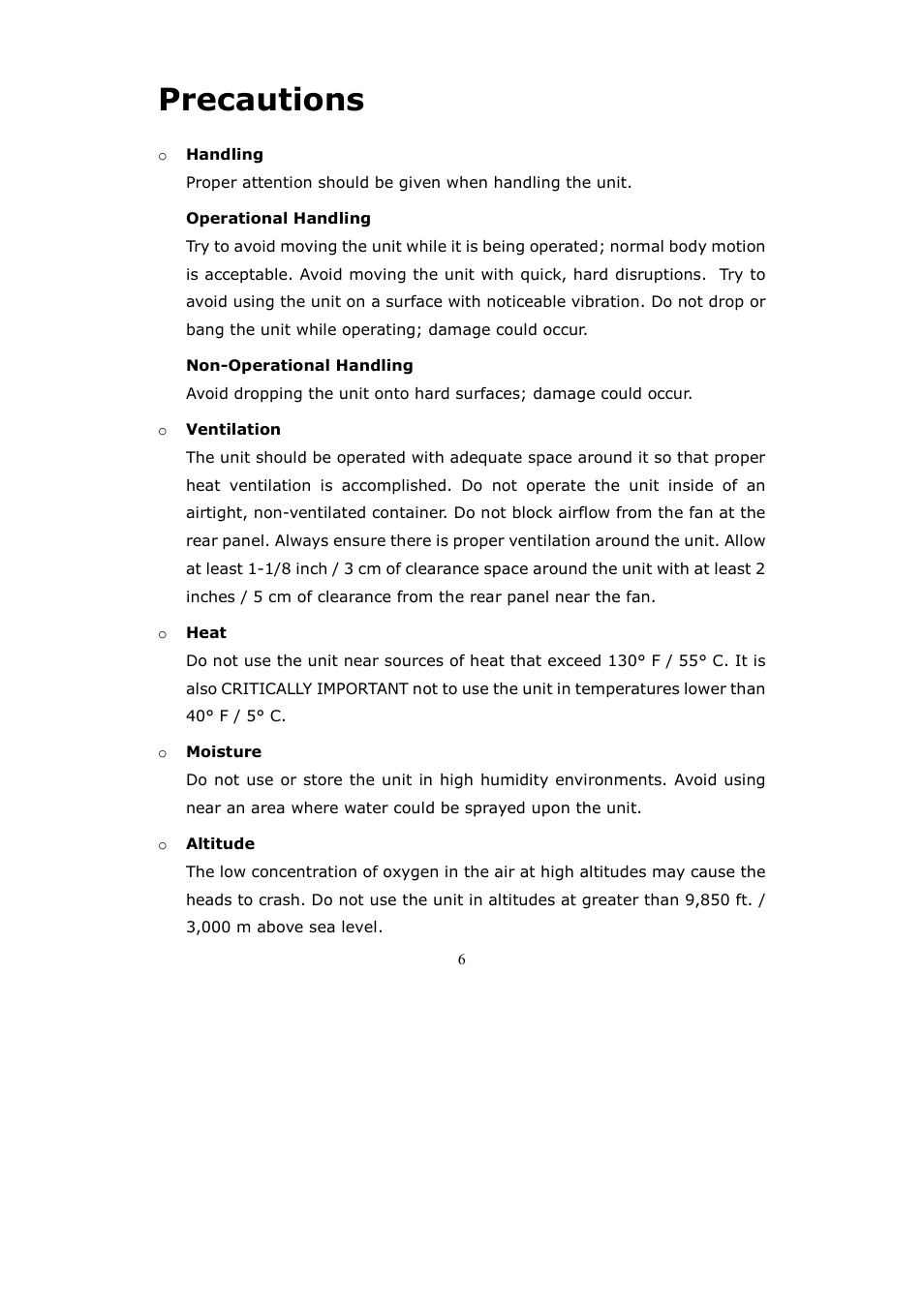 Precautions | Datavideo DV Bank User Manual | Page 7 / 28