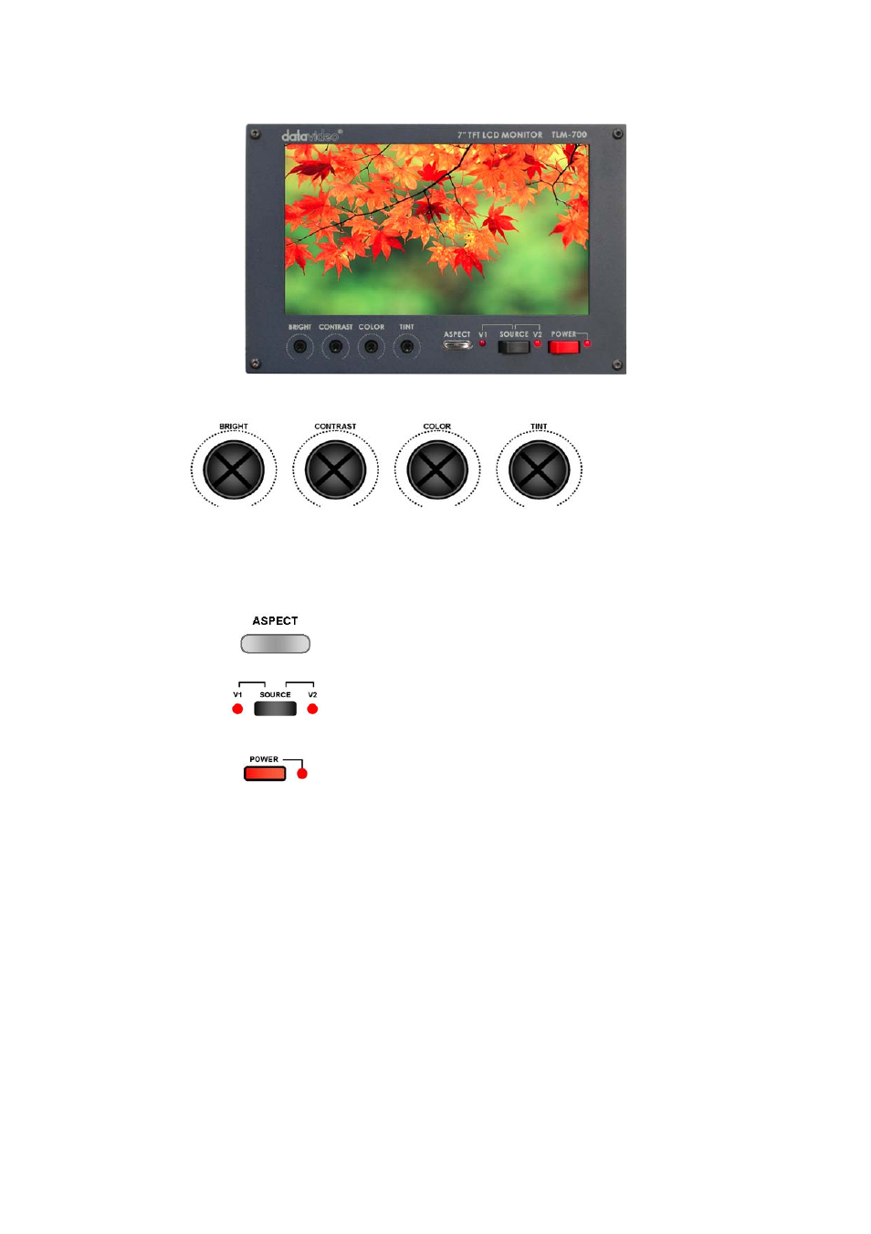 Functions, Front panel, Functions - front panel | Datavideo TLM-700 User Manual | Page 6 / 9