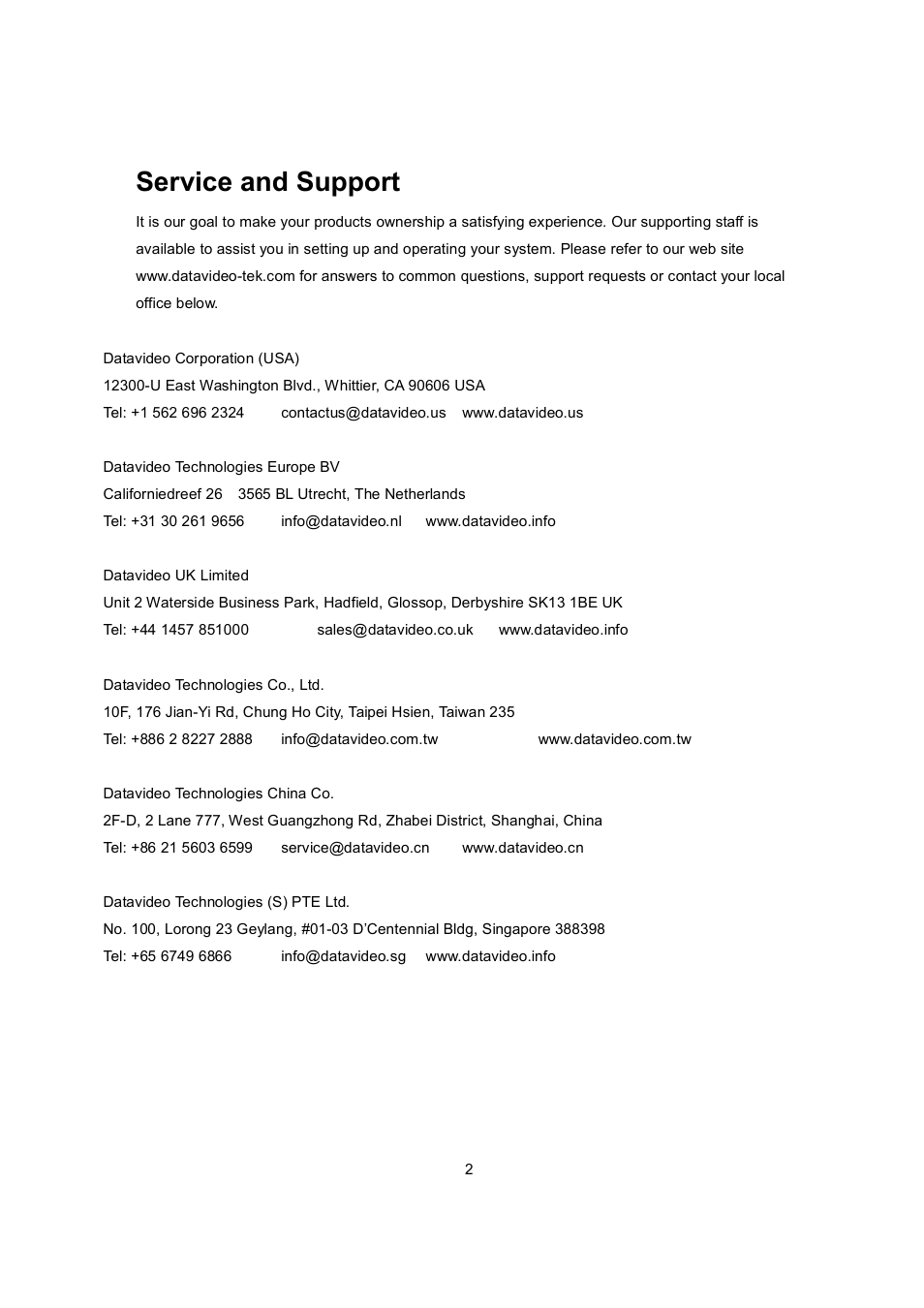 Service and support | Datavideo RMC-90 User Manual | Page 3 / 14