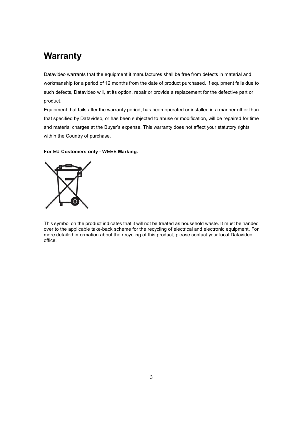 Warranty | Datavideo RMC-90 User Manual | Page 4 / 14