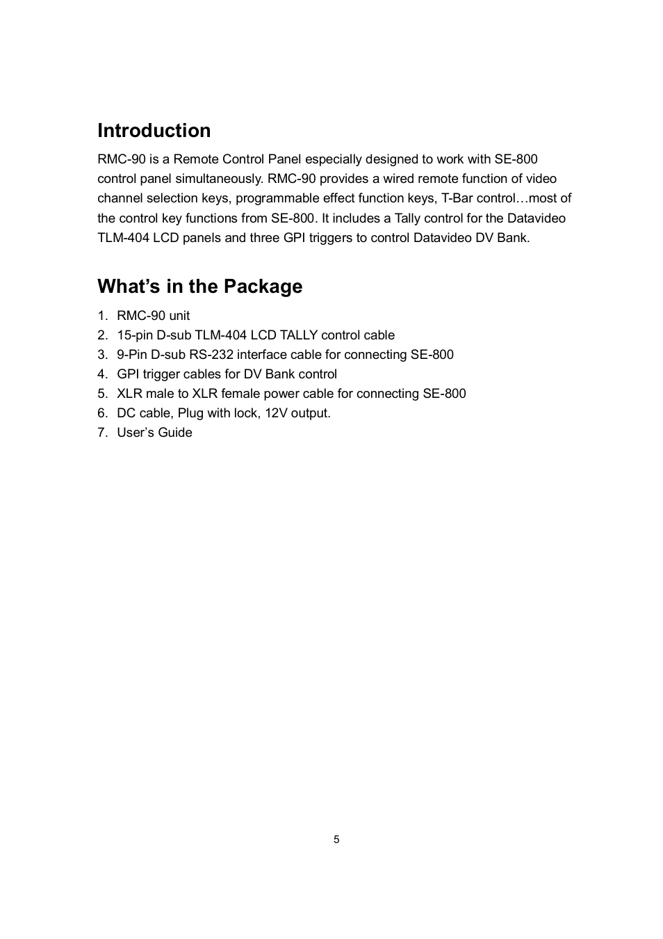 Introduction, Whats in the package | Datavideo RMC-90 User Manual | Page 6 / 14